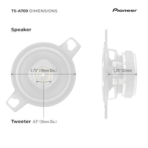 Pioneer TS-A709, 2-Way Coaxial Car Audio Speakers, Full Range, Clear Sound Quality, Easy Installation and Enhanced Bass Response, Black and Gold Colored 2.75” Round Speakers - 6