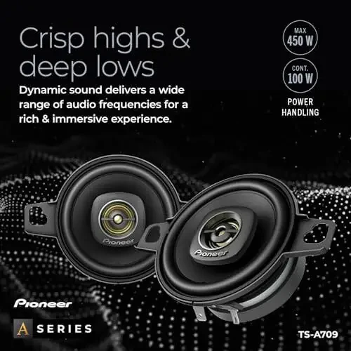 Pioneer TS-A709, 2-Way Coaxial Car Audio Speakers, Full Range, Clear Sound Quality, Easy Installation and Enhanced Bass Response, Black and Gold Colored 2.75” Round Speakers - 4
