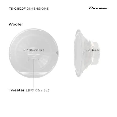 Pioneer TS-G1620F, 2-Way Car Audio Speakers, Full Range, Clear Sound Quality, Easy Installation and Enhanced Bass Response, 6.5” Speakers - 7