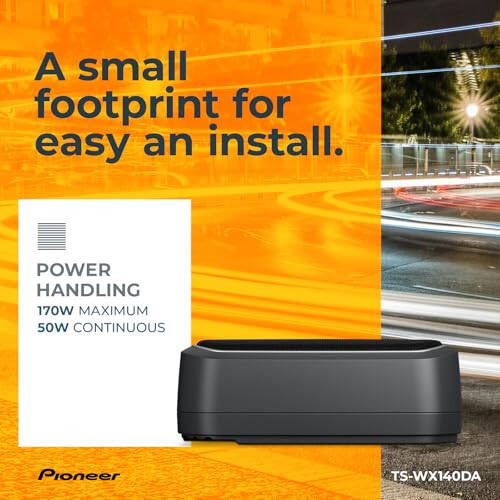 Pioneer TS-WX140DA 8” x 5-1/4” Compact Active Subwoofer with Built in Amplifier, 170 Watts Max Power, EV Optimized Sub, 3 Listening Modes – Deep, Dynamic and Natural for Enhanced Car Audio - 4