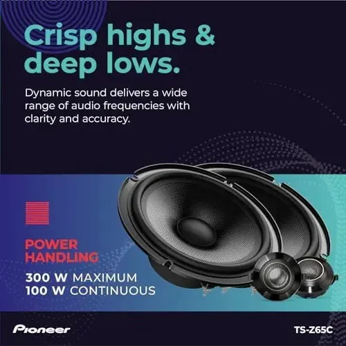 Pioneer Z-Series TS-Z65C 6.5” 2-yoqlama karnaylar (juft) – 330W Maks, tiniq yuqori tovushlar + aniq vokal, audiofil yangilanish, optimal ishlash uchun kuchaytirgich qo'shing - 4