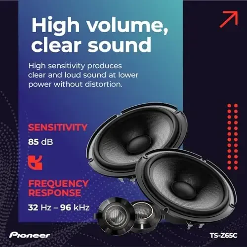 Pioneer Z-Series TS-Z65C 6.5” 2-yoqlama karnaylar (juft) – 330W Maks, tiniq yuqori tovushlar + aniq vokal, audiofil yangilanish, optimal ishlash uchun kuchaytirgich qo'shing - 5
