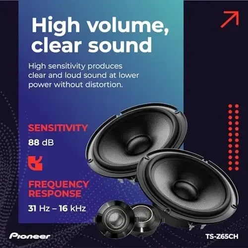 Pioneer Z-Series TS-Z65CH 6.5” 2-Way Speakers (Pair) – 330W Max, Crisp Highs + Clear Vocals, Audiophile upgrade, add an amplifier for optimal performance - 5