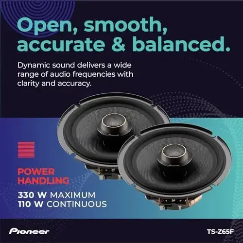 Pioneer Z-Series TS-Z65F 6.5” 2-Way Speakers (Pair) – 330W Max, Balanced Sound + Smooth Treble, Audiophile Upgrade, add an Amplifier for Optimal Performance - 4