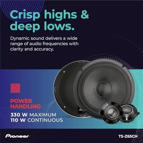 Pioneer Z-Series TS-Z65CH 6.5” 2-Way Speakers (Pair) – 330W Max, Crisp Highs + Clear Vocals, Audiophile upgrade, add an amplifier for optimal performance - 4