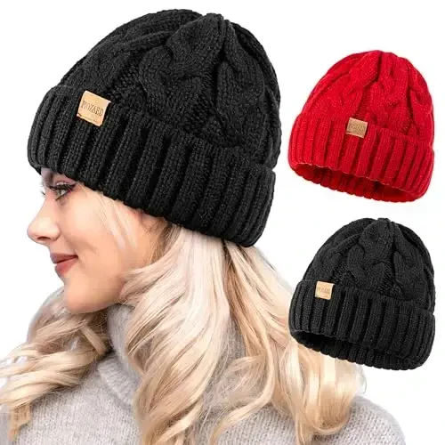 PIOZAED Ayollar Qishki Trikotaj Beanie Shlyapa Trikotaj Issiq Bosh Suyagi Qalpog'i Ayollar uchun Bosh Suyagi Qalpog'i Beanie 2 Pachka - 1