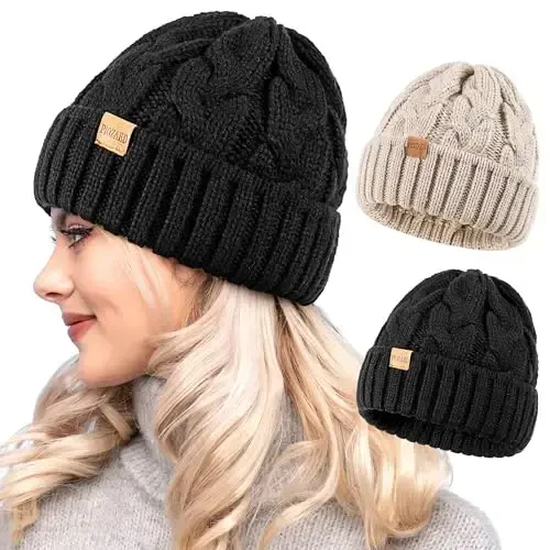 PIOZAED Ayollar Qishki Trikotaj Shlyapa Trikotajli Issiq Bosh Suyagi Qopqog'i Ayollar uchun Bosh Suyagi Qopqog'i Beanie 2 to'plam - 1