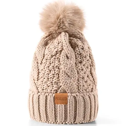 PIOZAED Women's Winter Pompom Beanie Warm and Cozy Knit Hat Fleece Lining Skull Cap for Women - PIOZAED (1)