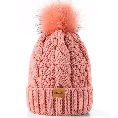 PIOZAED Women's Winter Pompom Beanie Warm and Cozy Knit Hat Fleece Lining Skull Cap for Women - 2