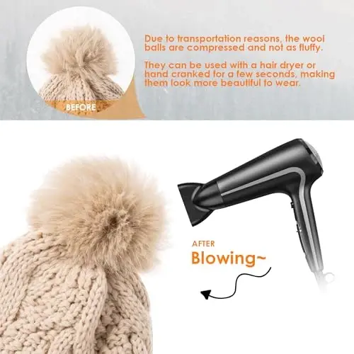PIOZAED Women's Winter Pompom Beanie Warm and Cozy Knit Hat Fleece Lining Skull Cap for Women - 4