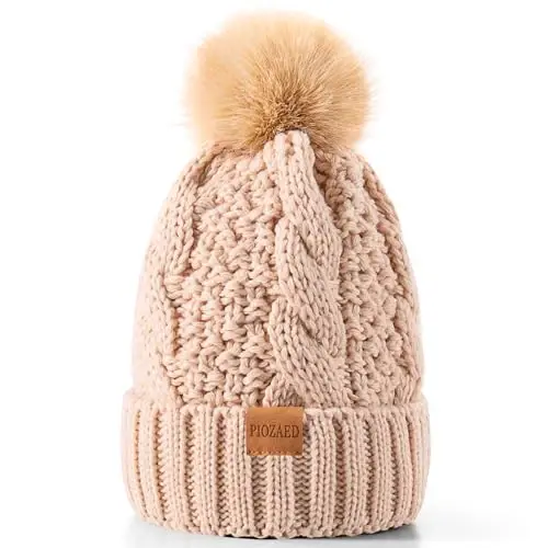 PIOZAED Women's Winter Pompom Beanie Warm and Cozy Knit Hat Fleece Lining Skull Cap for Women - PIOZAED (1)