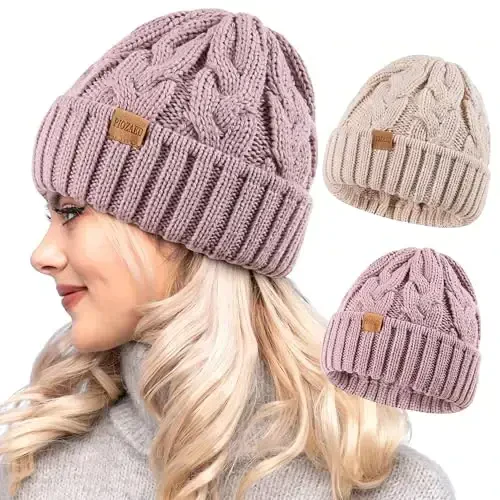 PIOZAED Womens Winter Knitted Beanie Hat Knit Warm Skull Cap Skull Cap Beanie for Women 2 Packs - MODAZONE