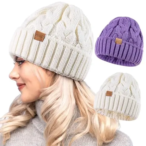PIOZAED Womens Winter Knitted Beanie Hat Knit Warm Skull Cap Skull Cap Beanie for Women 2 Packs 