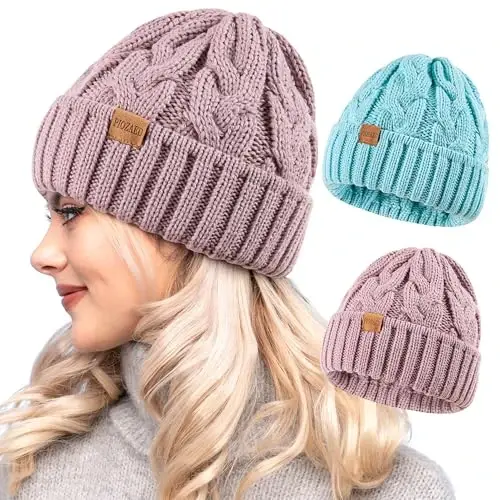 PIOZAED Womens Winter Knitted Beanie Hat Knit Warm Skull Cap Skull Cap Beanie for Women 2 Packs - 1