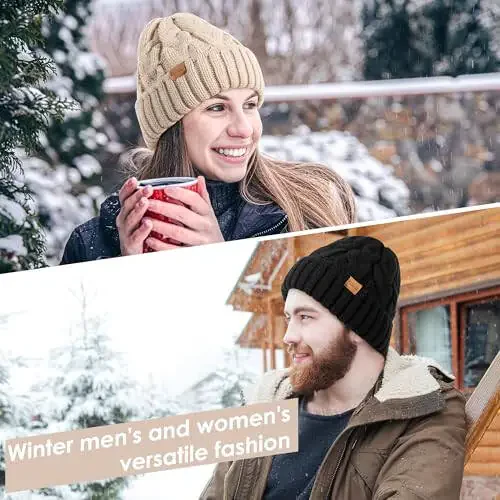 PIOZAED Womens Winter Knitted Beanie Hat Knit Warm Skull Cap Skull Cap Beanie for Women 2 Packs - 5