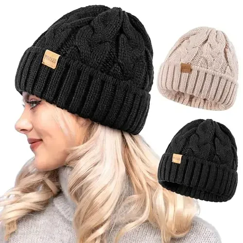 PIOZAED Womens Winter Knitted Beanie Hat Knit Warm Skull Cap Skull Cap Beanie for Women 2 Packs - PIOZAED