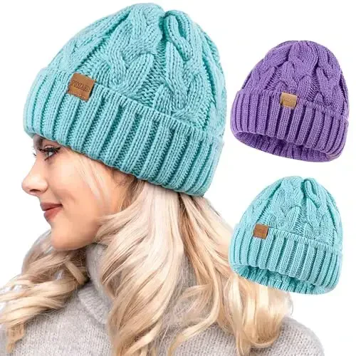 PIOZAED Womens Winter Knitted Beanie Hat Knit Warm Skull Cap Skull Cap Beanie for Women 2 Packs 