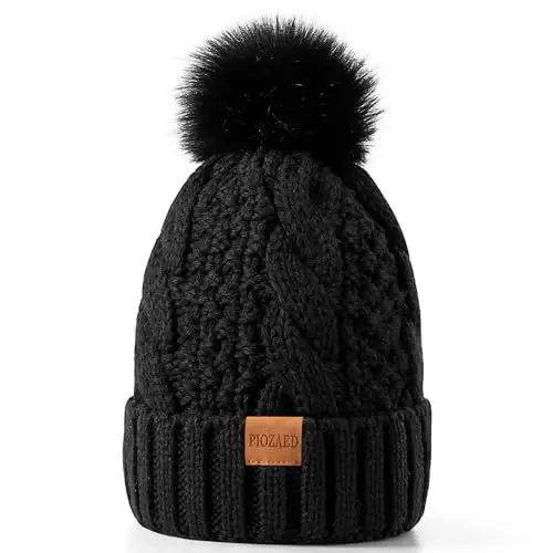 PIOZAED Women's Winter Pompom Beanie Warm and Cozy Knit Hat Fleece Lining Skull Cap for Women - 6