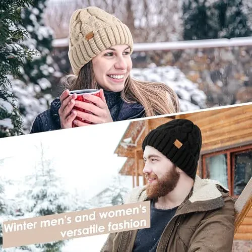 PIOZAED Womens Winter Knitted Beanie Hat Knit Warm Skull Cap Skull Cap Beanie for Women 2 Packs - 5