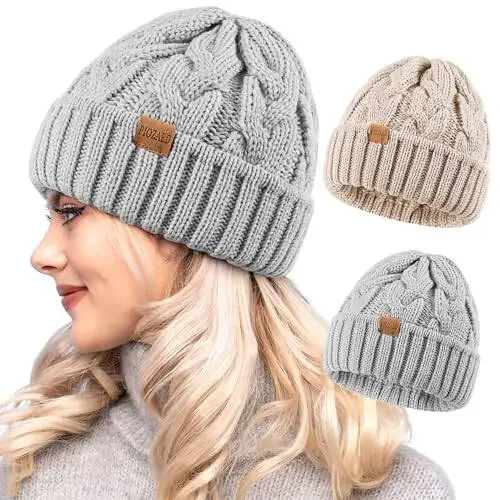PIOZAED Womens Winter Knitted Beanie Hat Knit Warm Skull Cap Skull Cap Beanie for Women 2 Packs - 6