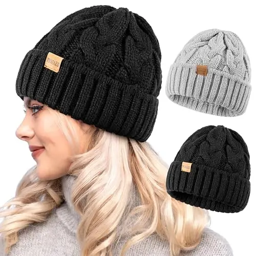 PIOZAED Womens Winter Knitted Beanie Hat Knit Warm Skull Cap Skull Cap Beanie for Women 2 Packs 