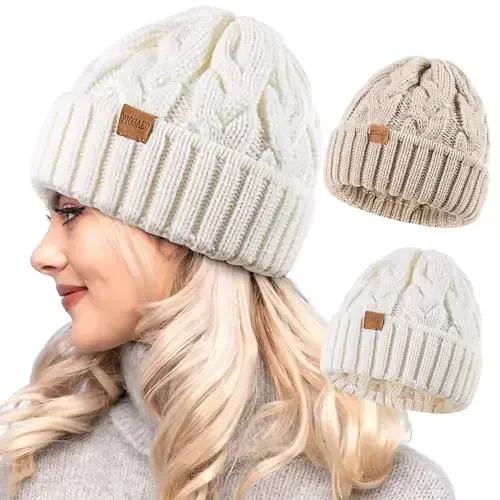 PIOZAED Womens Winter Knitted Beanie Hat Knit Warm Skull Cap Skull Cap Beanie for Women 2 Packs - 1