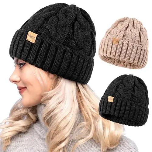 PIOZAED Womens Winter Knitted Beanie Hat Knit Warm Skull Cap Skull Cap Beanie for Women 2 Packs 