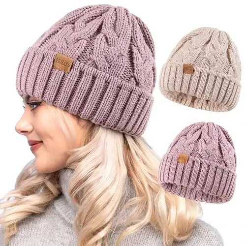 PIOZAED Womens Winter Knitted Beanie Hat Knit Warm Skull Cap Skull Cap Beanie for Women 2 Packs - MODAZONE