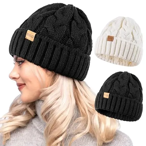 PIOZAED Womens Winter Knitted Beanie Hat Knit Warm Skull Cap Skull Cap Beanie for Women 2 Packs - 1