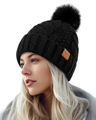 PIOZAED Women's Winter Pompom Beanie Warm and Cozy Knit Hat Fleece Lining Skull Cap for Women - 5