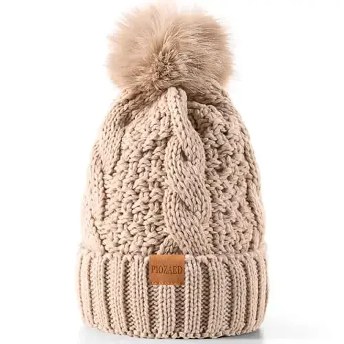 PIOZAED Women's Winter Pompom Beanie Warm and Cozy Knit Hat Fleece Lining Skull Cap for Women - 2