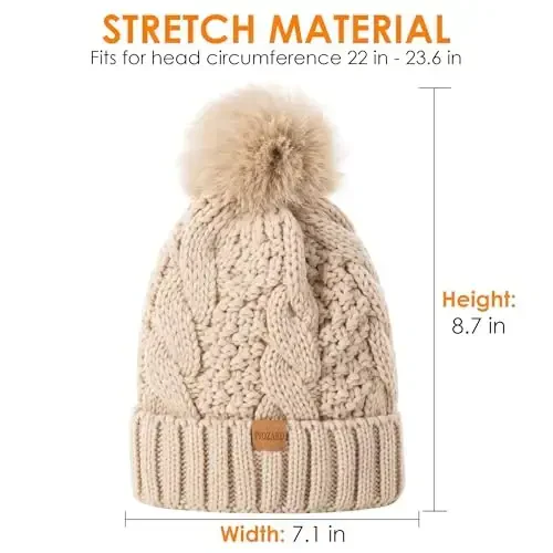 PIOZAED Women's Winter Pompom Beanie Warm and Cozy Knit Hat Fleece Lining Skull Cap for Women - 6