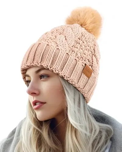 PIOZAED Women's Winter Pompom Beanie Warm and Cozy Knit Hat Fleece Lining Skull Cap for Women - PIOZAED