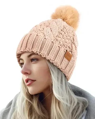 PIOZAED Women's Winter Pompom Beanie Warm and Cozy Knit Hat Fleece Lining Skull Cap for Women - 1