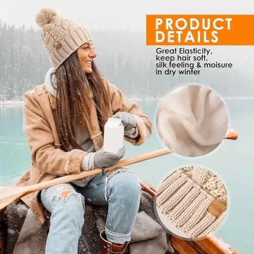 PIOZAED Women's Winter Pompom Beanie Warm and Cozy Knit Hat Fleece Lining Skull Cap for Women - 3