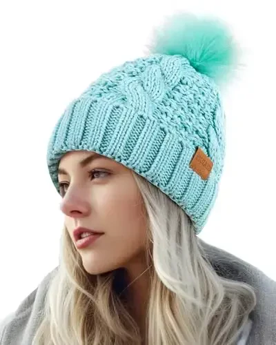 PIOZAED Women's Winter Pompom Beanie Warm and Cozy Knit Hat Fleece Lining Skull Cap for Women - PIOZAED