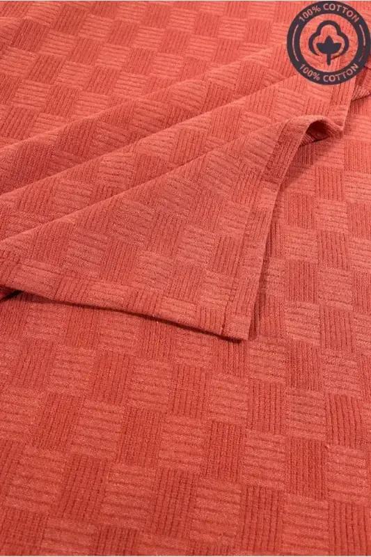 Pique Single 100% Cotton Small Check Pattern Bedspread Hotel Type Luxury Pique-BRICK RED - 1