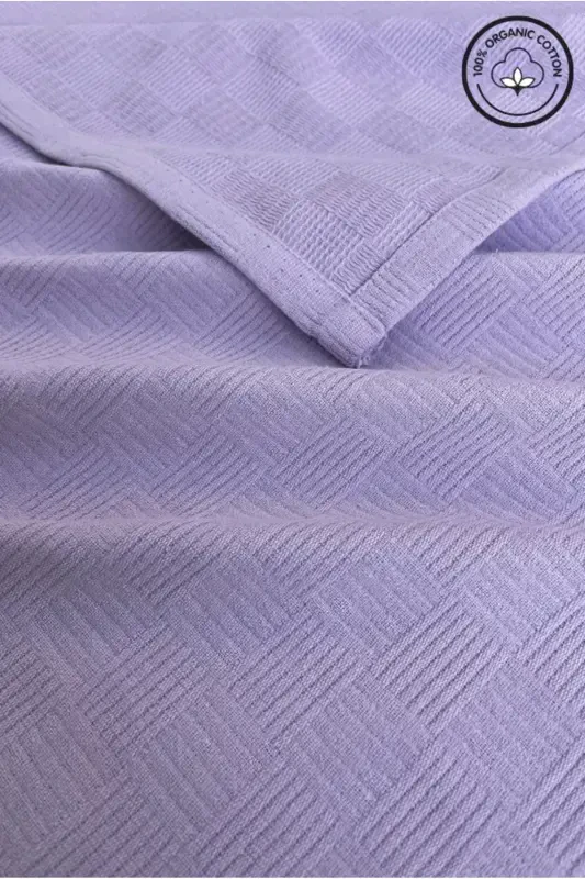 Pique Single 100% Cotton Small Checkered Bedspread Hotel Type Luxury Pique-LILAC - VESSİNOHOME