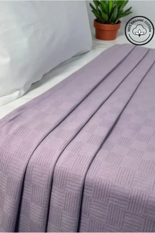 Pique Single 100% Cotton Small Checkered Bedspread Hotel Type Luxury Pique-LILAC - 2