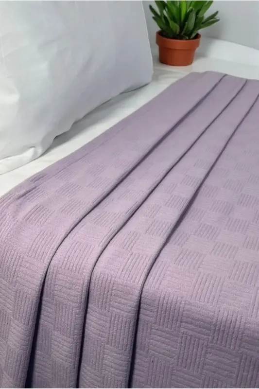 Pique Single 100% Cotton Small Checkered Bedspread Hotel Type Luxury Pique-LILAC - 5
