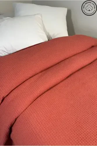 Pique Single 100% Cotton Waffle Patterned Bedspread Hotel Type Lux Pique-Brick - 4