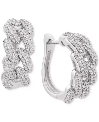 Diamond Chain Link Detail Small Hoop Earrings (1 ct. t.w.) in Sterling Silver, .79