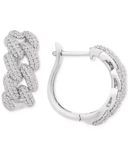 Diamond Chain Link Detail Small Hoop Earrings (1 ct. t.w.) in Sterling Silver, .79