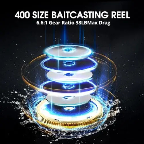 Piscifun Alijoz 400 Baitcaster Baliq Ovlash G'altagi, 38Lbs Maksimal Suyrat Alyuminiy Qotishma Ramkali Baitcasting G'altagi, 6.6:1/8.1:1 Uzatma Nisbatida Mavjud, Chuchuk va Sho'r Suvli Past Profilli Baliq Ovlash G'altagi Musky uchun - 4