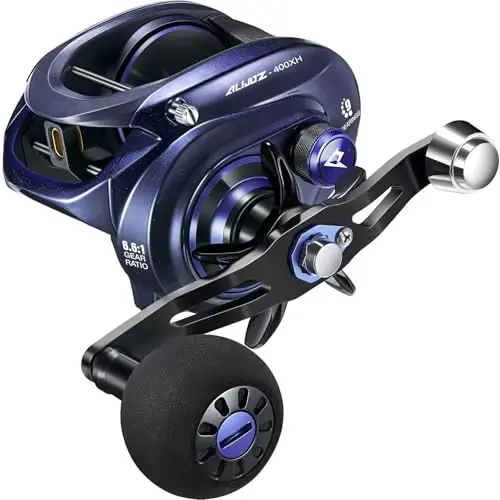 Piscifun Alijoz 400 Baitcaster Fishing Reel, 38Lbs Max Drag Aluminum Alloy Frame Baitcasting Reel, Available in 6.6: 1/8.1: 1 Gear Ratio, Freshwater and Saltwater Low Profile Casting Reel for Musky - 1