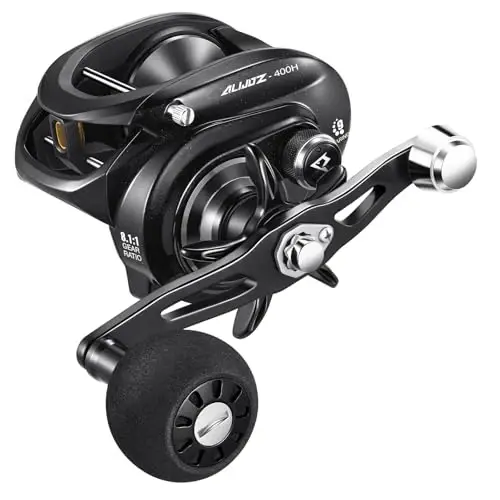 Piscifun Alijoz 400 Baitcaster Fishing Reel, 38Lbs Max Drag Aluminum Alloy Frame Baitcasting Reel, Available in 6.6: 1/8.1: 1 Gear Ratio, Freshwater and Saltwater Low Profile Casting Reel for Musky - 1