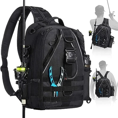 Piscifun Fishing Backpack with Rod Holder, Lightweight Sling Bag Storge Gear and Equipment - Piscifun