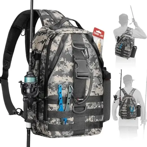 Piscifun Fishing Backpack with Rod Holder, Lightweight Sling Bag Storge Gear and Equipment 
