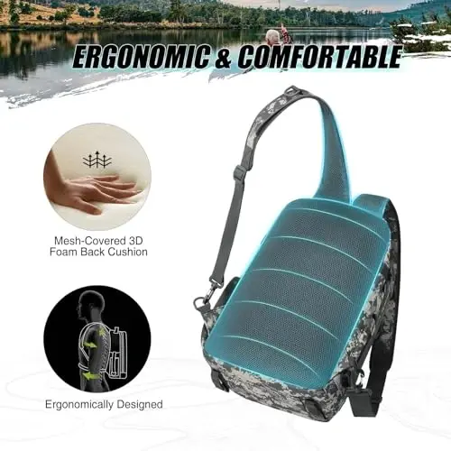 Piscifun Fishing Backpack with Rod Holder, Lightweight Sling Bag Storge Gear and Equipment - 3