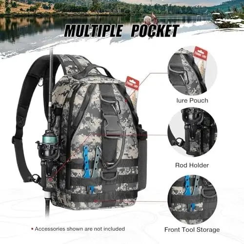 Piscifun Fishing Backpack with Rod Holder, Lightweight Sling Bag Storge Gear and Equipment - 4